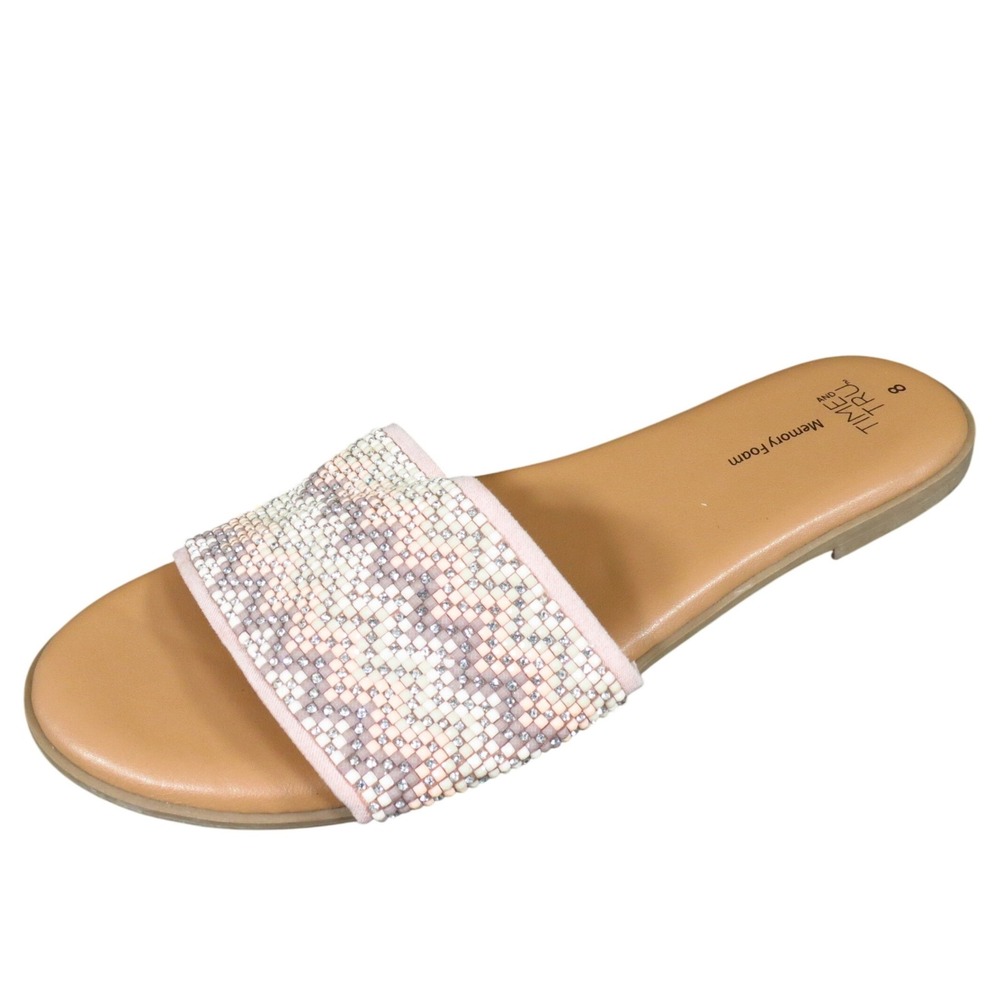 Time and Tru Womens 8‎ Blush Multicolor Beaded Slide Sandals Casual Comfort Flat